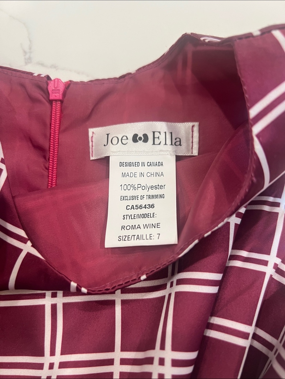 Joe-Ella Roma Wine Grid Satin-like Dress - Wine/Cream